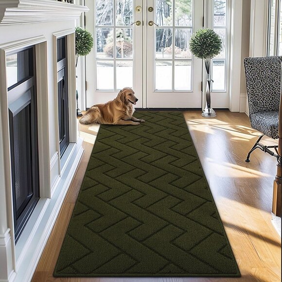 Hallway Runner Area Rug 24"x79" Non-Slip Rubberized Backing Olive Green - Picture 1 of 5